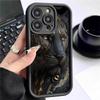 Gradient Lion Leopard Grooved Phone Case for iPhone 14/15/16/17 Pro Max - Black Style Protection