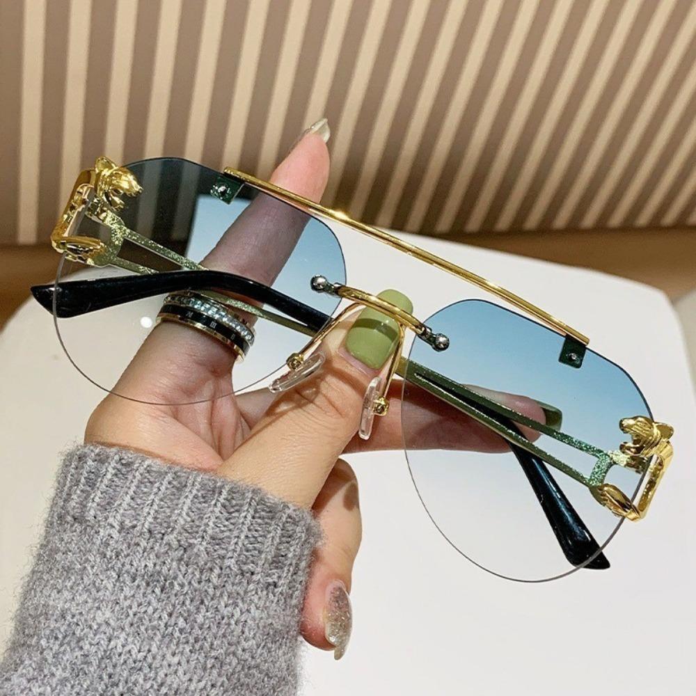 Frameless Square Sunglasses Colorful Men Women Retro Leopard Head Metal Sunglasses