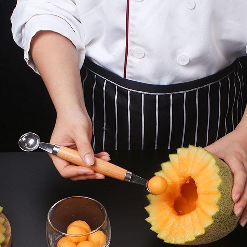 Watermelon Ball Scoop Fruit Spoon Ice Cream Sorbet Stainless Steel Double-end Cooking Tool Kitchen Accessories Gadgets
