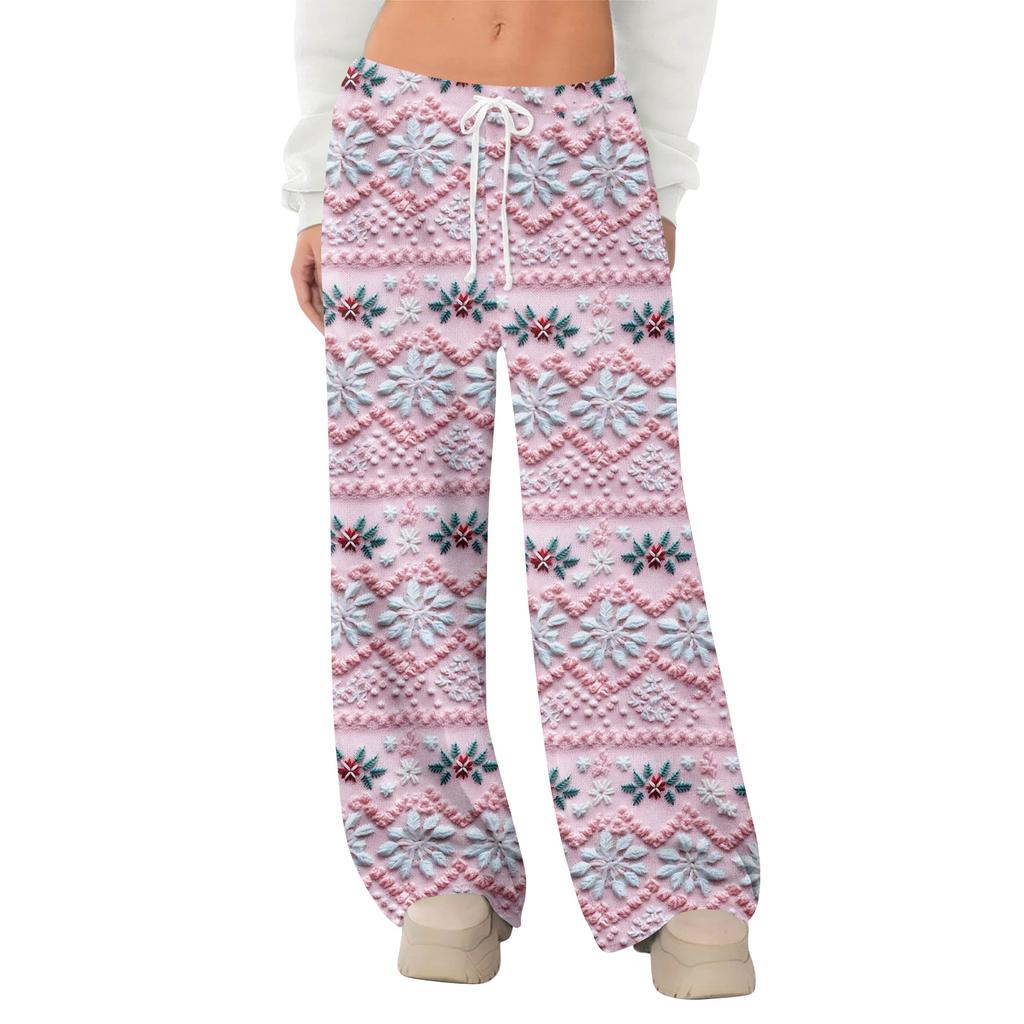 Women's Fleece Wide Leg  Elastic Waist Drawstring Loose Pants Drawstring Pajama Pants Sleepwear Trousers