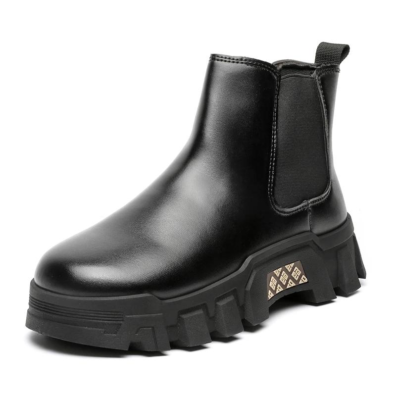 

Новые зимние мотоботы для мужчин, кожаные ботинки, мужские ботильоны, сохраняют тепло, уличная обувь для ходьбы, износостойкая, мужская обувь 44 чёрный