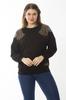 Women's Style Big Size Sweatshirt Large Size Black Stone Detailed Sweatshirt