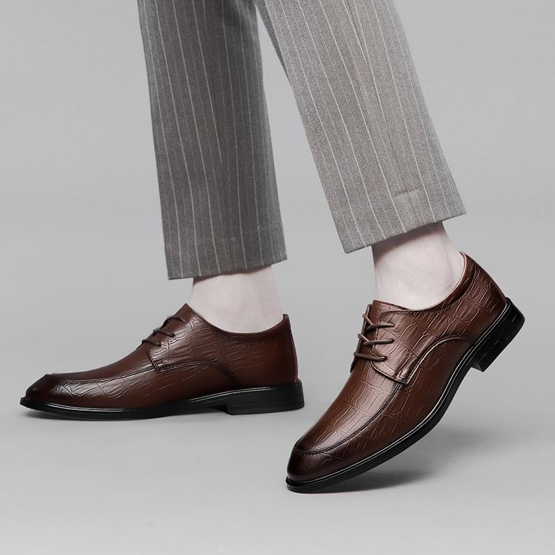 High Quality Men's Leather Casual Shoes Classic Brown Versatile Office Business Shoes Men's Banquet Dress Shoes Lace Up Style