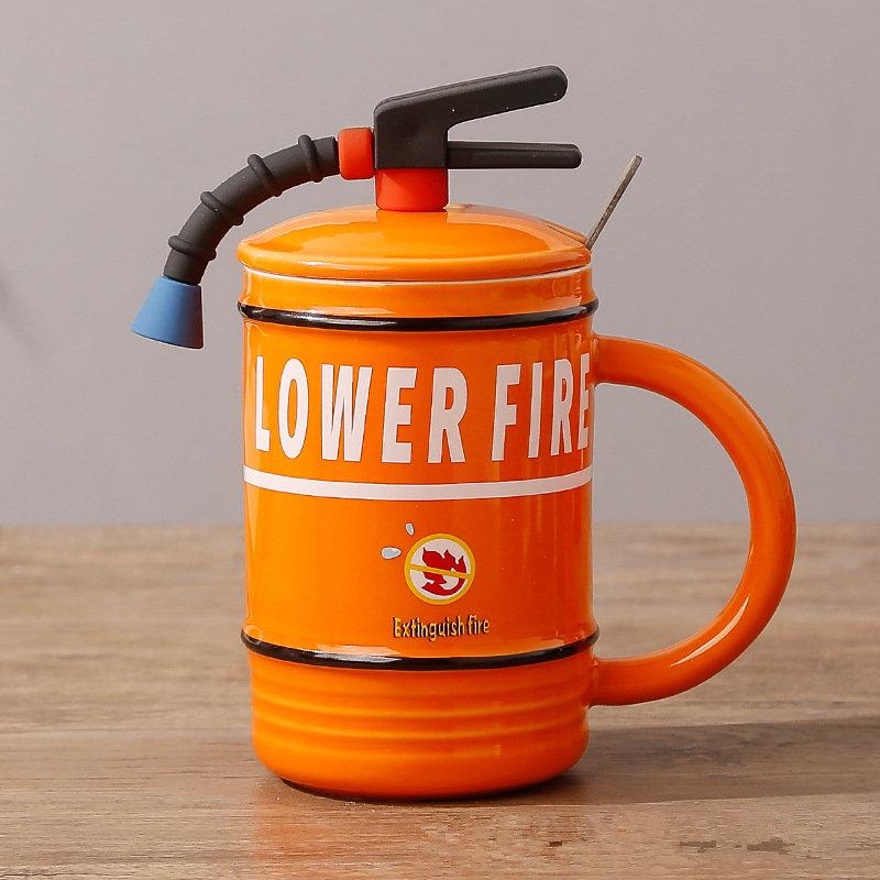 

Creative Fire Ceramic Extinguisher Mug for Kids & Firefighters with Lid & Spoon Funny Milk/Coffee Cup with Handle - Unique Gift 480ml оранжевый