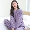 Autumn/Winter Coral Fleece Jacquard Pajama Set - Cute Long Sleeve & Pants Homewear for Women