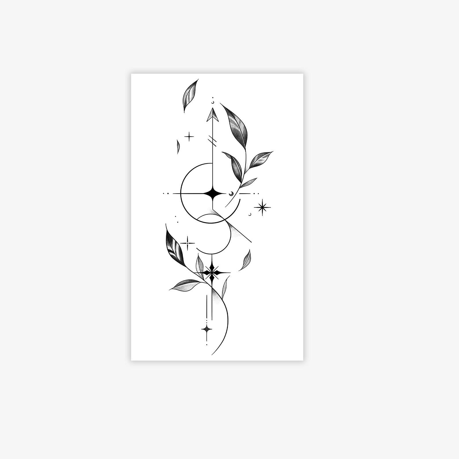 

Geometric Branch And Leaf Arrow Tattoo Sticker Waterproof And Long-Lasting Women S Arm High-End Simulation Tattoo 9*15