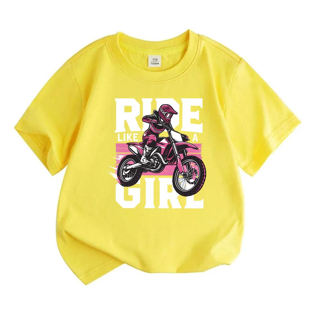 Kids Boys Girls 100% Cotton Crew Neck Short Sleeve T-Shirt, Cool Motocross Rider Ride Like A Girl Graphic Casual Tees For Youth Daily Outdoor Playwear