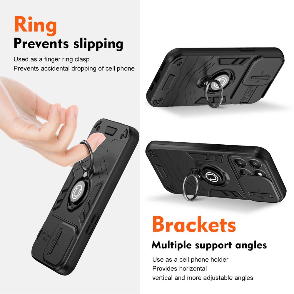 KEYSION Shockproof Armor Case for Huawei Honor 400 Smart 5G Camera Lens Protection Ring Stand Phone Back Cover for Honor X7d 5G