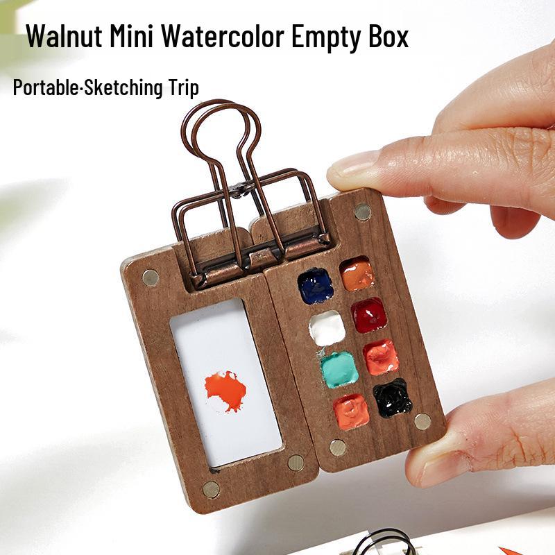 Портативная акварельная коробка из грецкого ореха и дорожная палитра