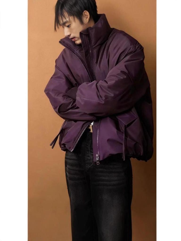 2025 Men's American Style Warm Versatile Cotton Jacket, Stand Collar, Winter, Short, Simple, Slimming Design.