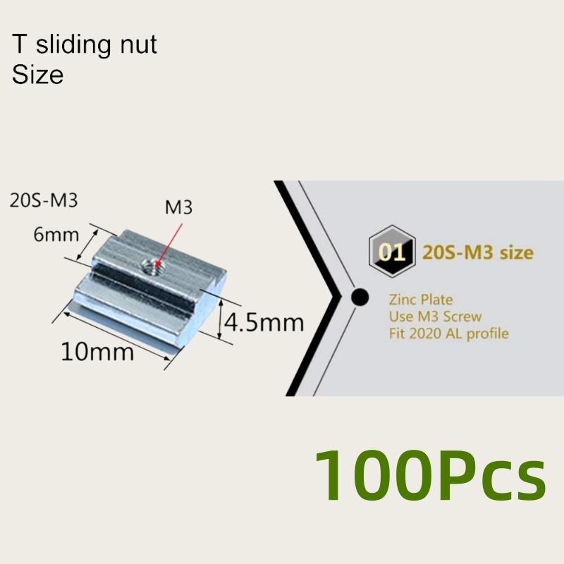 111pcs EU11 M1 M1 M1 M6 T Slide Nut Fastener Galvanized T-Slot Nuts for 11 Series Aluminum Extrusion Profile