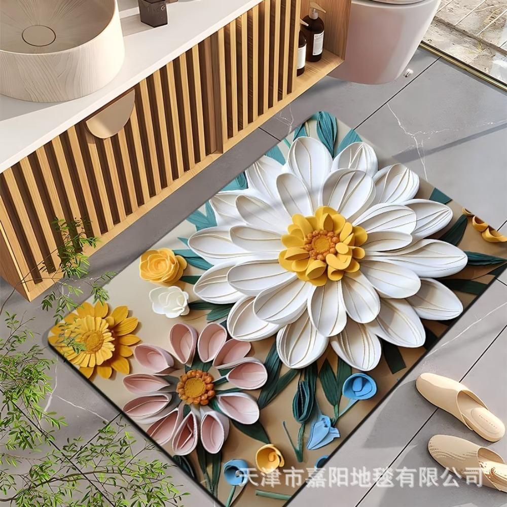 2pcs Oil Painting Diatom Mud Floor Mat Bathroom Absorbent Mat Kitchen Floor Mat Decoration Non-slip Carpet