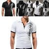 Elegant Men's Fashion Lapel Short Sleeve Blouse Casual Letters Print T-shirt