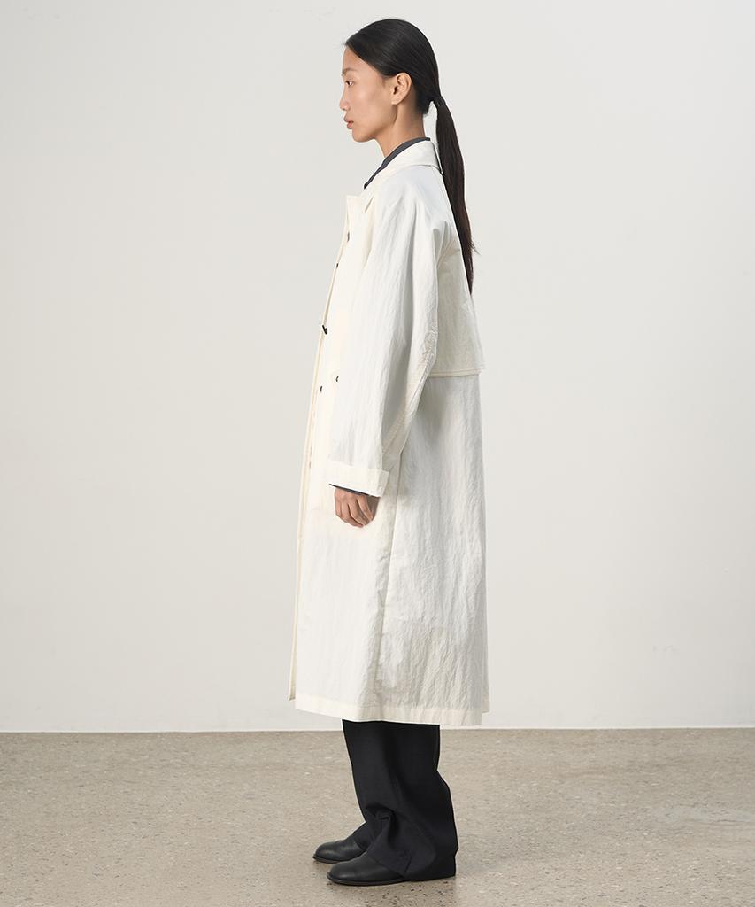 Rough Side White Label Washed Balmacan Coat Ivory