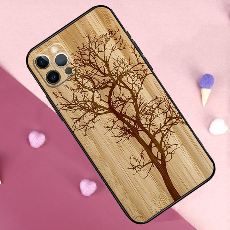 Baum Blüte Bambus Holz Handyhülle Für iPhone 17 Pro Max 11 14 15 16 Pro Max Plus 13 12 Mini 16e 17 Air Rückseite