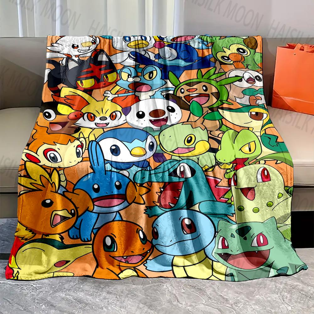 1PC Cartoon Pokémon Characters Print Blanket Fluffy Plush Sofa Bed Blanket for Kids Adults Travel Camping Supplies Car for Gifts