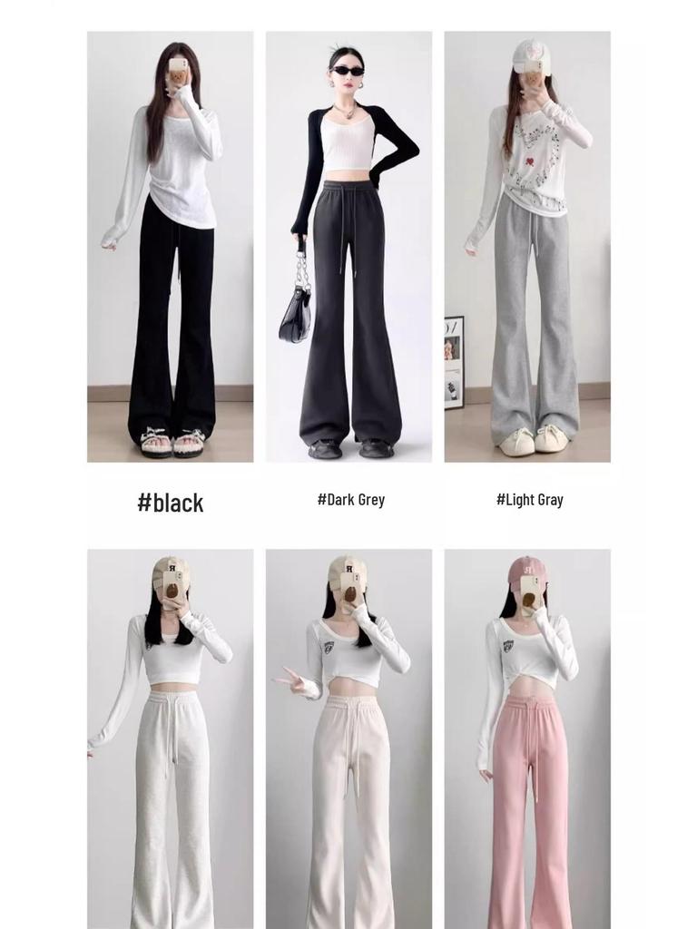 Petite Gray Micro Flare Sweatpants - High Waist, Draped American Style for Spring & Autumn (145)