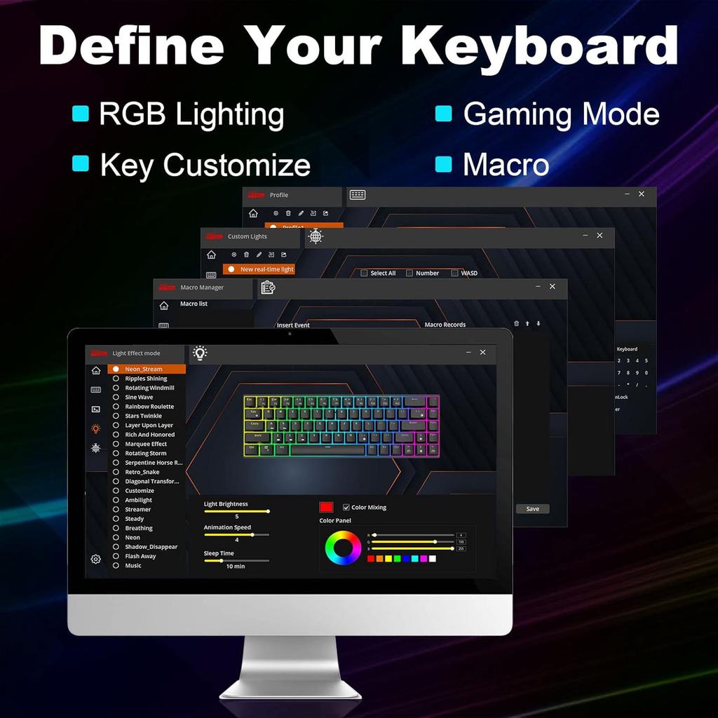 RK ROYAL KLUDGE RK68 Wired 65% Mechanical Keyboard, RGB Backlit Ultra-Compact 60% Layout 68 Keys Gaming Keyboard, Hot Swappable Keyboard with