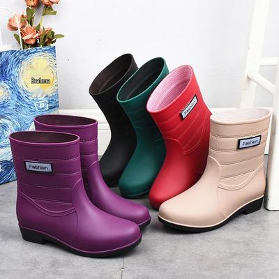 Bottes de Pluie Chaudes Mi-Mollet pour Femmes - Chaussures en Caoutchouc Antidérapantes et Imperméables avec Doublure en Coton