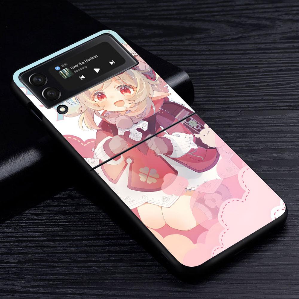 Klee Genshin Impact Case for Samsung Galaxy Z Flip4 Flip3 5G PC Hard Cell Phone Shell Z Flip 4 3 Black Coque Zflip4 Zflip3 Cover Samsung Z Flip3 5G