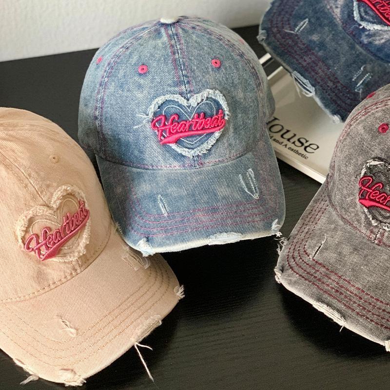 Casual Vintage Wash Denim Cap Women With Unique Distressed Look For Wear Daily