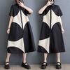 Summer Style Loose Large Size Print Splicing Casual Simple Sweet Short-sleeved Dress