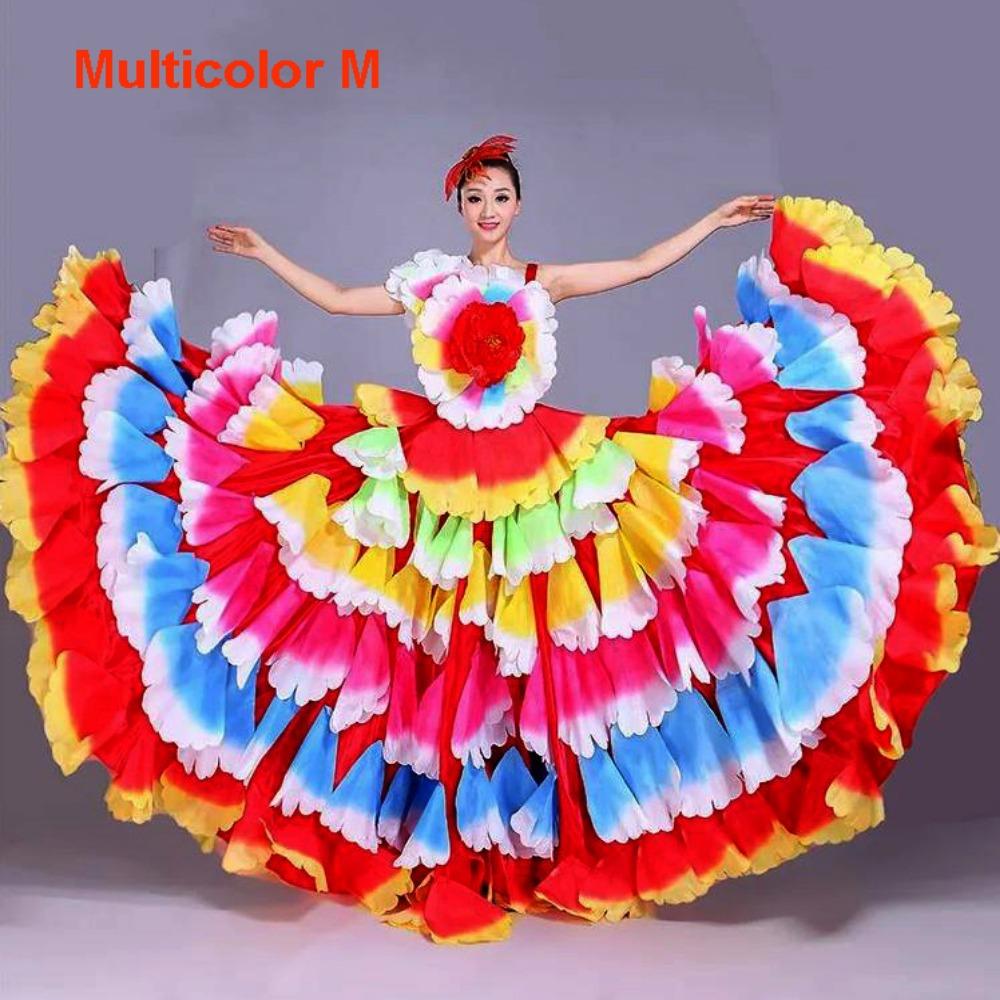 New 180-360 Degree Big Swing Petal Skirt 3 Colors S M L XL Spanish Flamenco Dress Bullfight Petal Dress