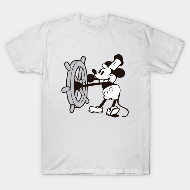 Men Black Print T-shirt Steamboat Willie No-Cut Transfer Paper Print Cotton Tshirt XL белый