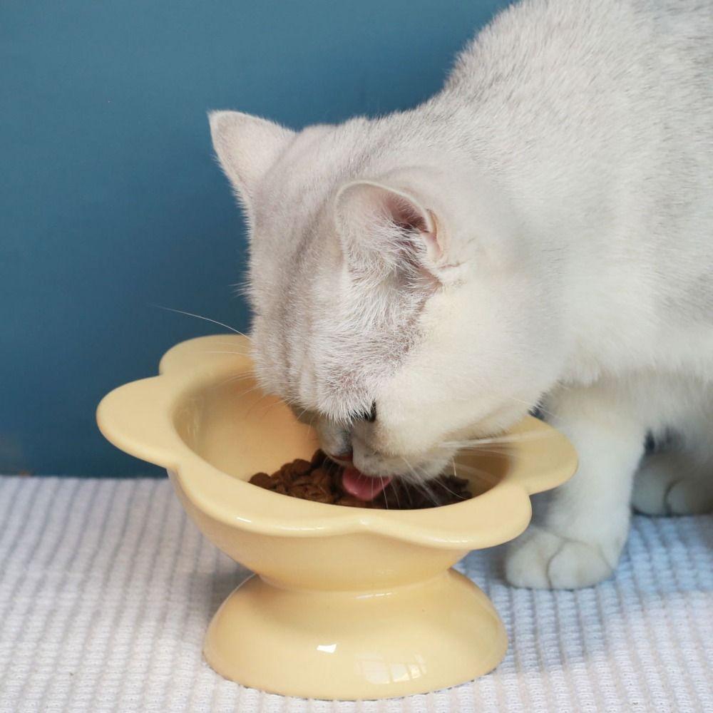 Ceramic Pet High Foot Bowl Cute Pet Drinking Feeder Anti Knock Cat Bowl  Neck Protection