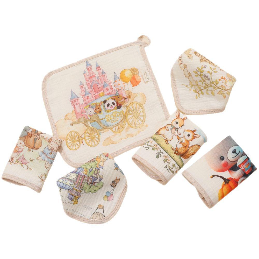 Four-Layer Gauze Cartoon Baby Towel: Absorbent Kindergarten Bib and Handkerchief.