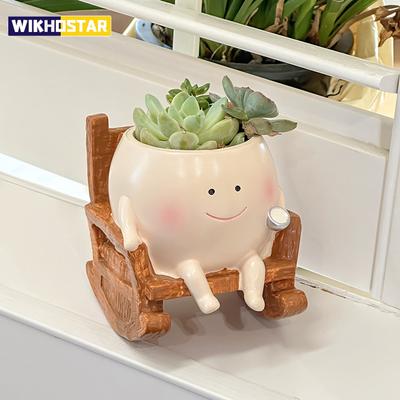 Cute Chair/Swing Smiling Face Little Devil Flower Pot Creative Swing Succulent Plant Flower Pot Garden Home Decoration