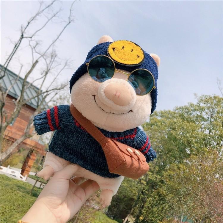 Plush Cute Pig Doll Wearing Sweater Glasses Crossbody Bag Design Gift For