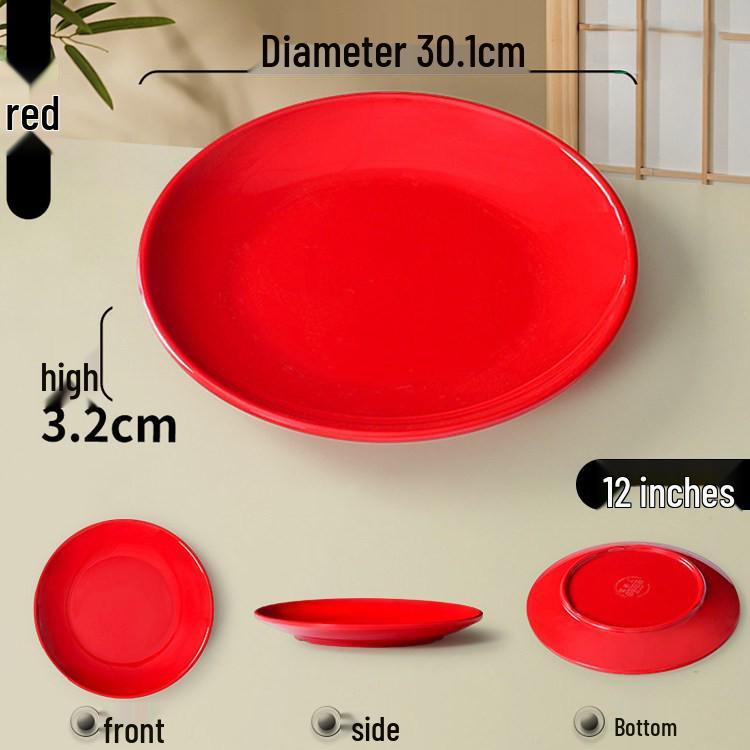 Melamine Round Plate: Porcelain-Look, Two-Color, for Commercial Use In Restaurants and Buffets - Perfect for Fast Food, Rice Bowls, and Cold Dishes.