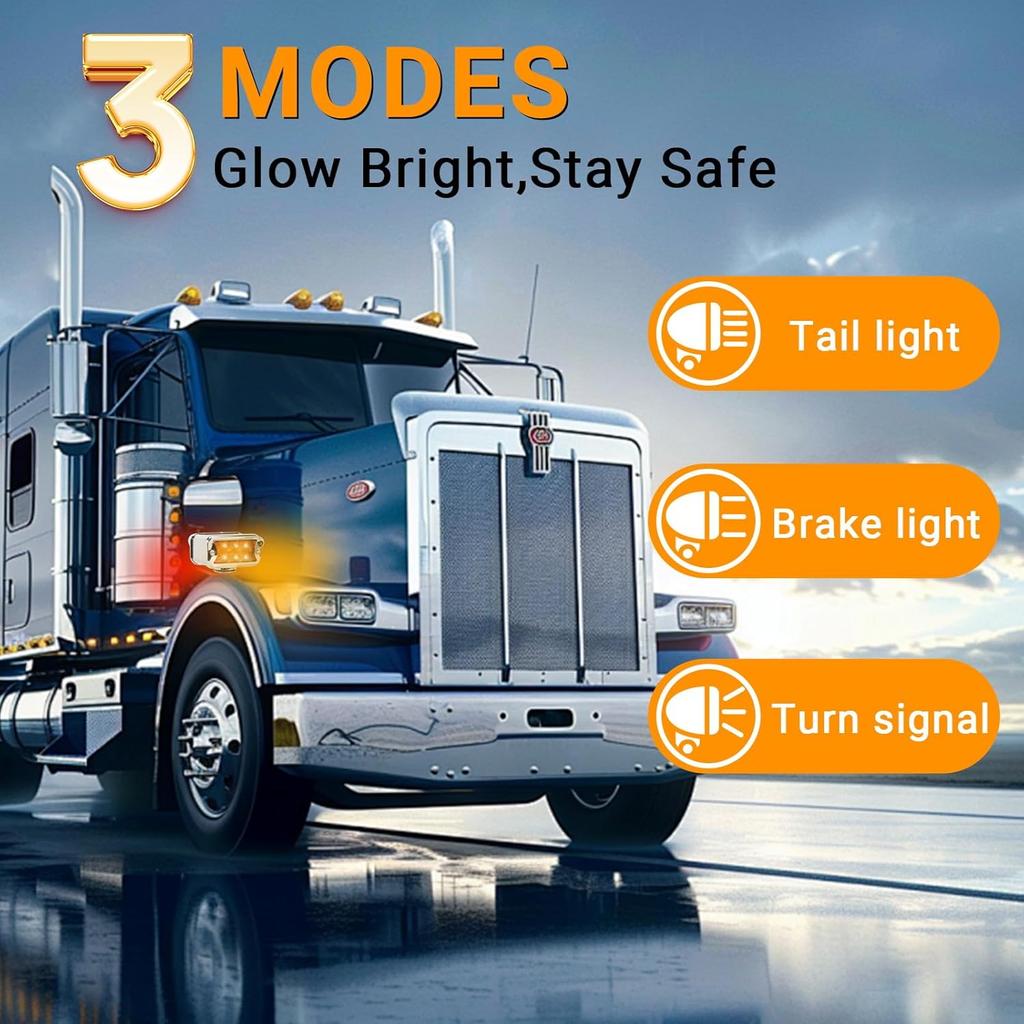 2PCS Pedestal Fender Lights, 12LED Semi Truck Turn Signal With Strobe Amber Red Dual Face Marker Light For Freightliner Peterbilt Kenworth Mack