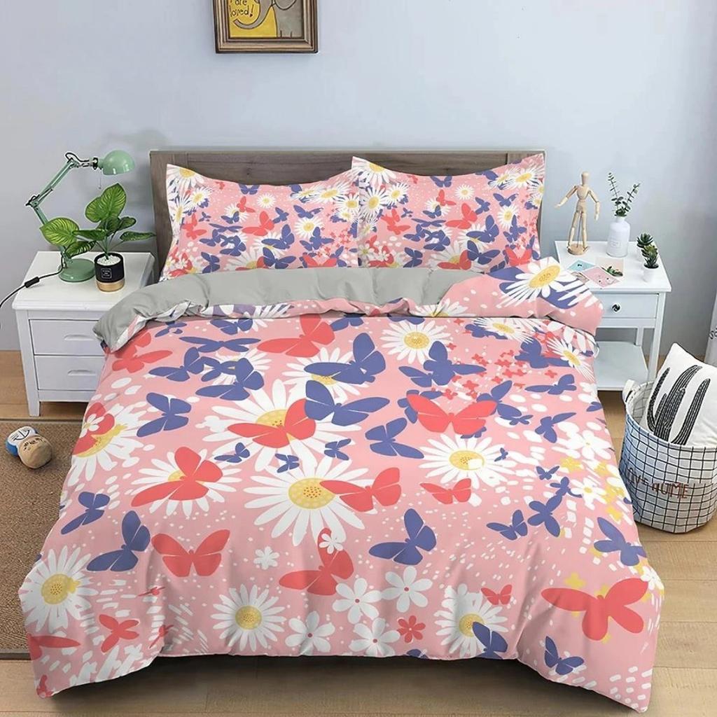 Colourful Butterfly Bedding Set Simple Butterfly Black Duvet Cover Pillowcases For Adults Girls Teen Room Decor Polyester Quilt