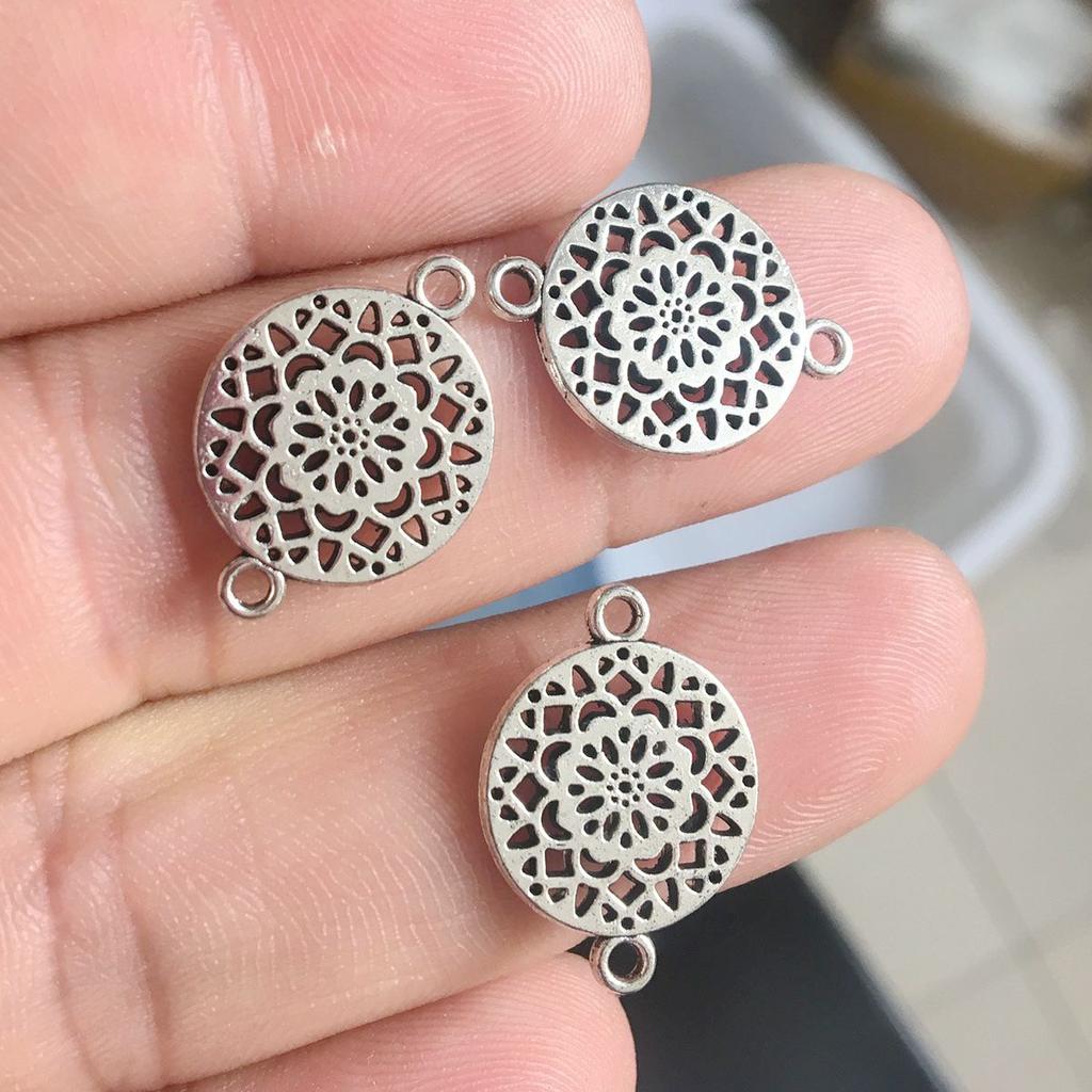 10Pcs Antique Silver Plated Flower Charm Connector For Jewelry Making Bracelet Accessories Diy Findings 15X21Mm