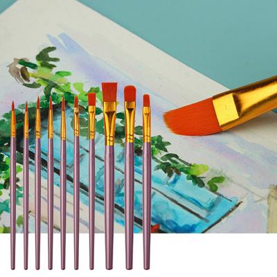 10Pcs Artist Paint Brushes with Long Handle Soft Bristles Strong Absorbency Watercolor Round Pointed Multifunction Artists Paint Brush Set