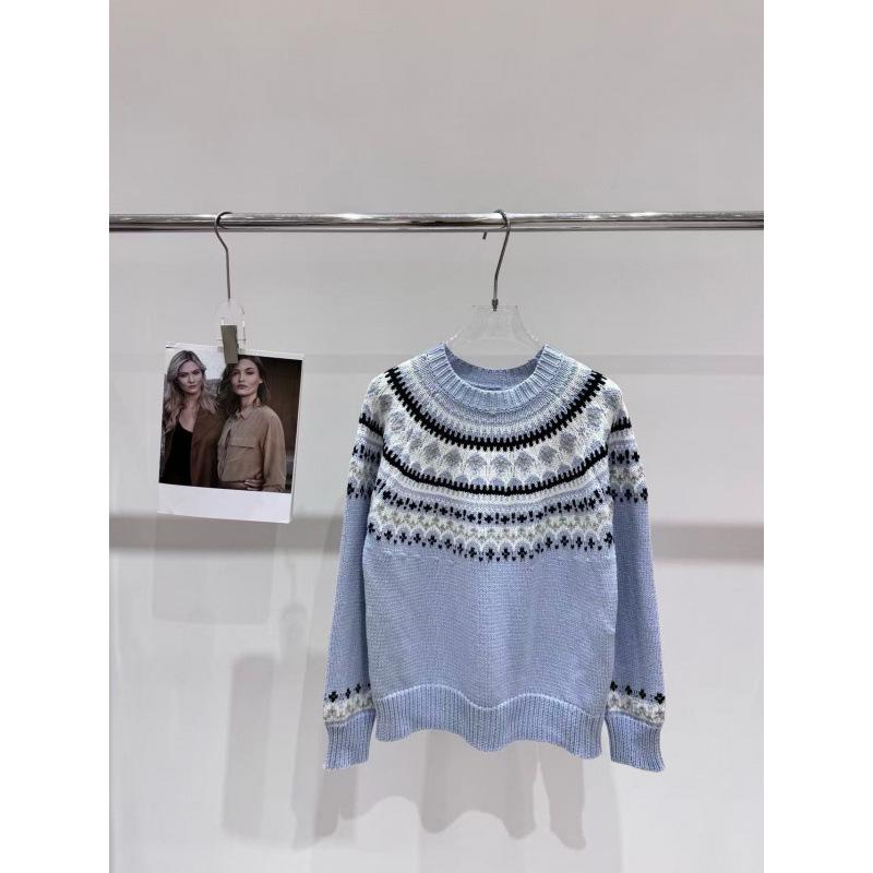 Miu Style 2025 Autumn/Winter Fair Isle Jacquard Knit Pullover: Loose, Versatile Top