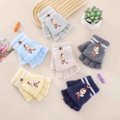 Kältefest und Warm Plus Samt Ultraman Fingerlose Halbfinger Klappbare Studenten Schreibwolle Gestrickte Handschuhe