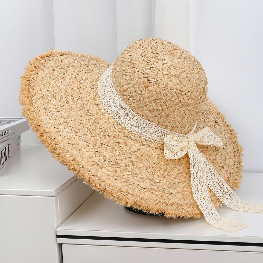 Spitzen Schleife Großer Rand Strohhut Neuer Strand Sonnenhut Damen Schöner Sonnenhut