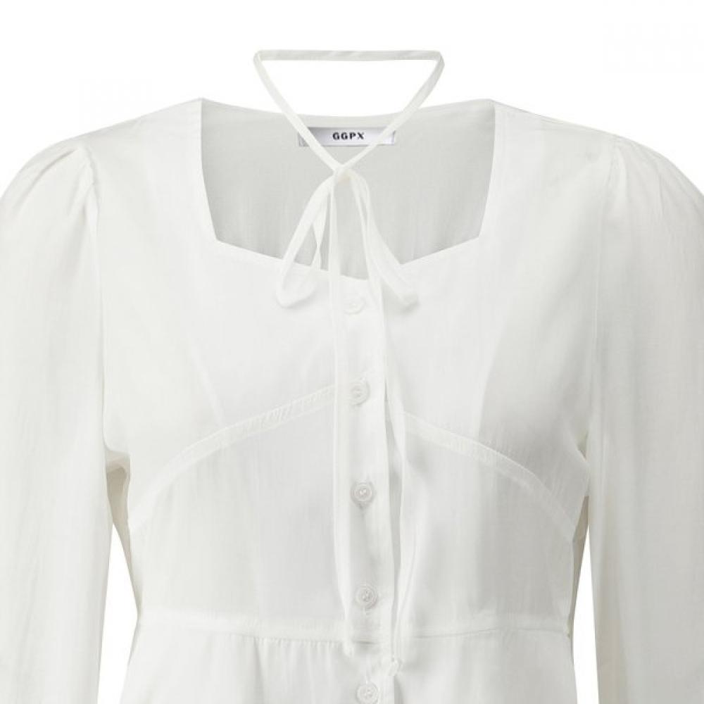 Ribbon Neck Square Double Ruffle Blouse  Gq1sh009f 