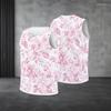 Men s Plus Size V Neck Sleeveless Blue Floral Printed Straight Hem Tank Top