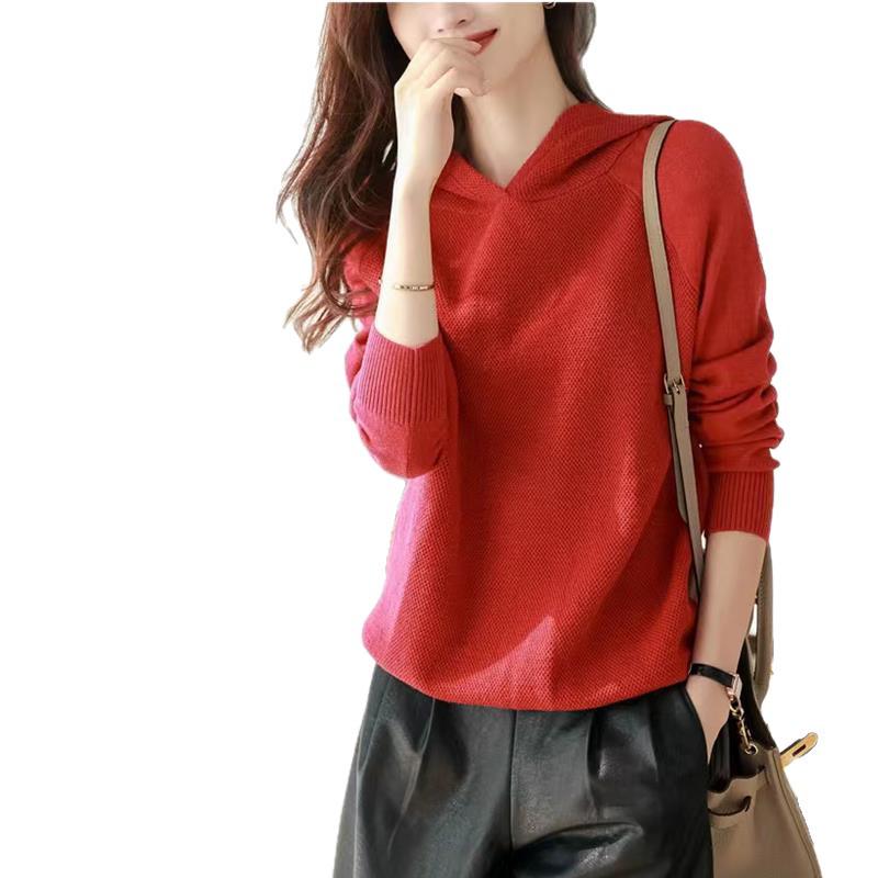 Women's Loose Fit Cashmere Hoodie - Spring/Autumn Korean Style Wool Knit Sweater