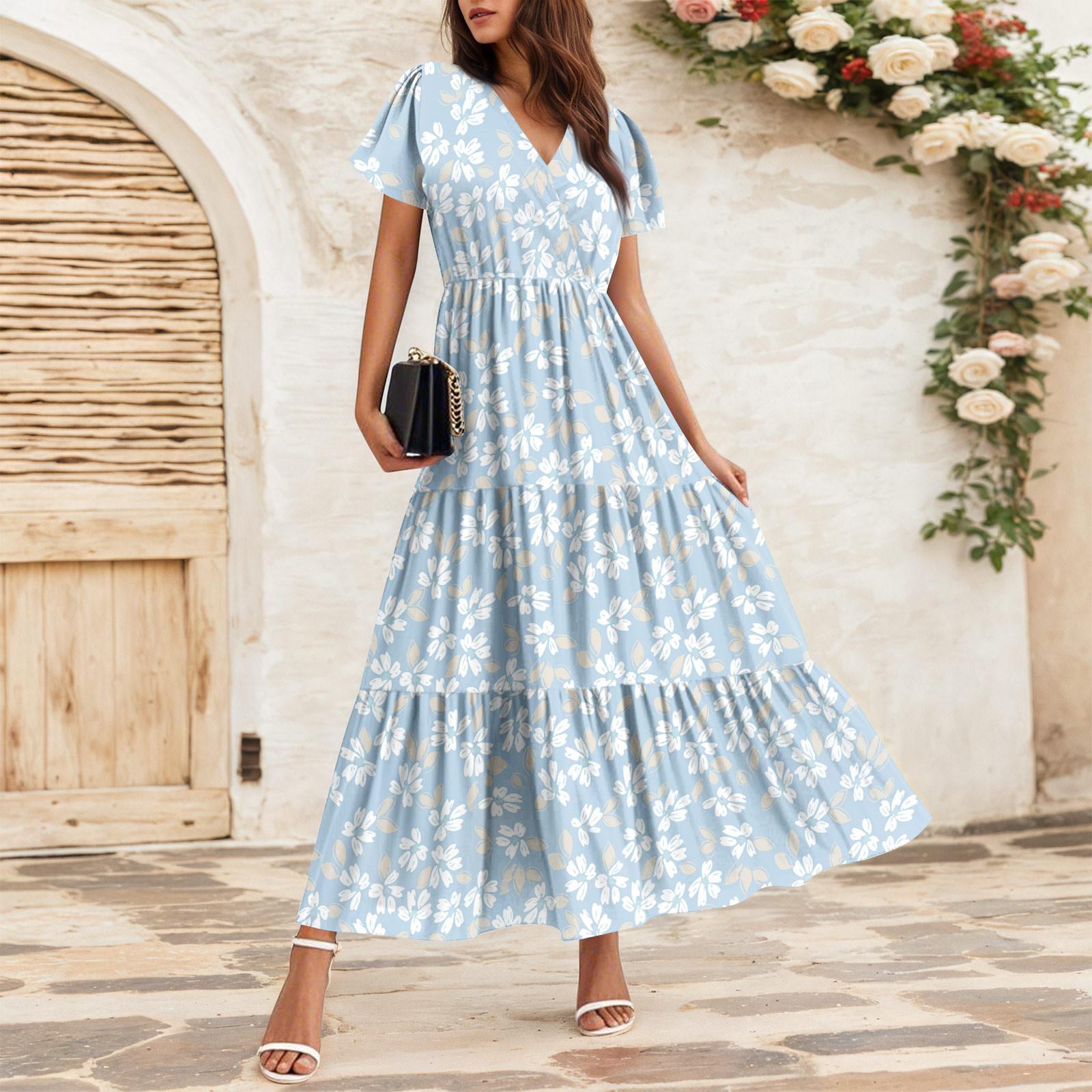 Women s Flowy Dresses Women s Summer Dresses Casual Short Sleeve Maxi Dresses Formal Maxi Dresses M