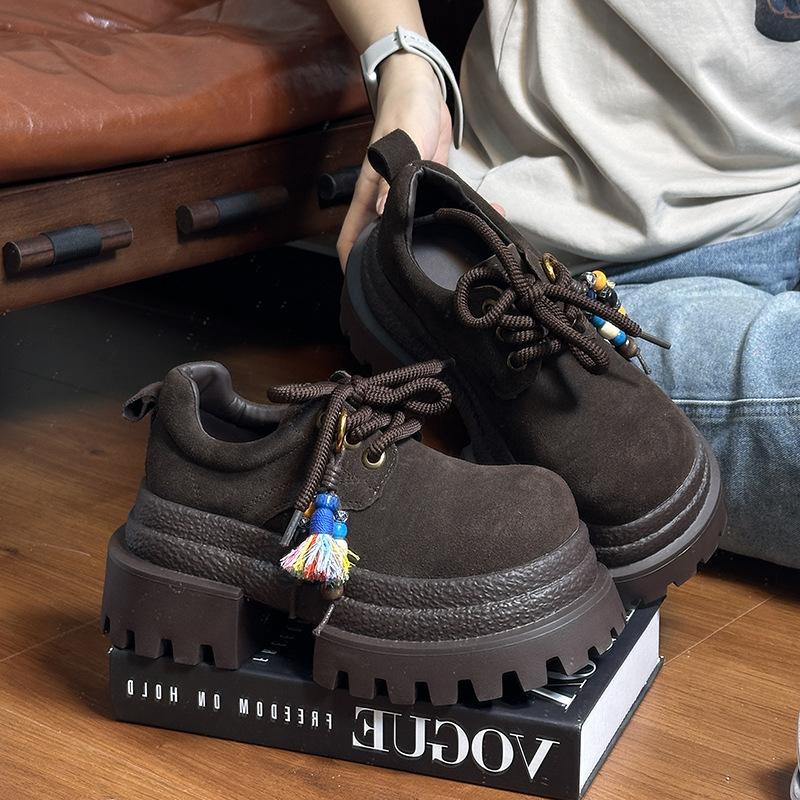 Frosted leather muffin small leather shoes for women 2025 autumn loafers for women, small people with big heads, British style for women