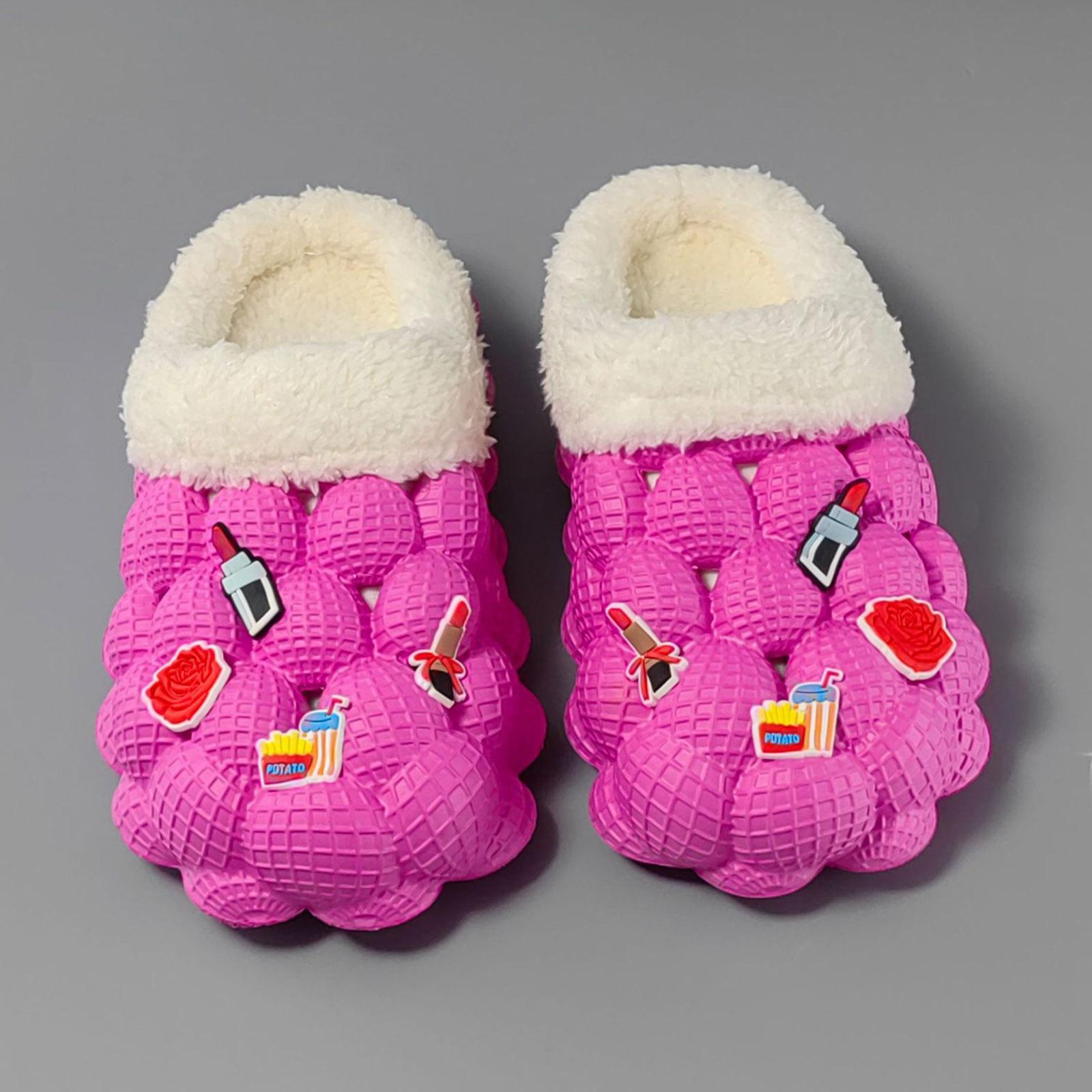 

Fashionable And Warm Home Men And Women Couple Cotton Slippers Non Slip Flower Decoration Thick Sole Crock Slippers for Women 36 гарячі рожевого кольору