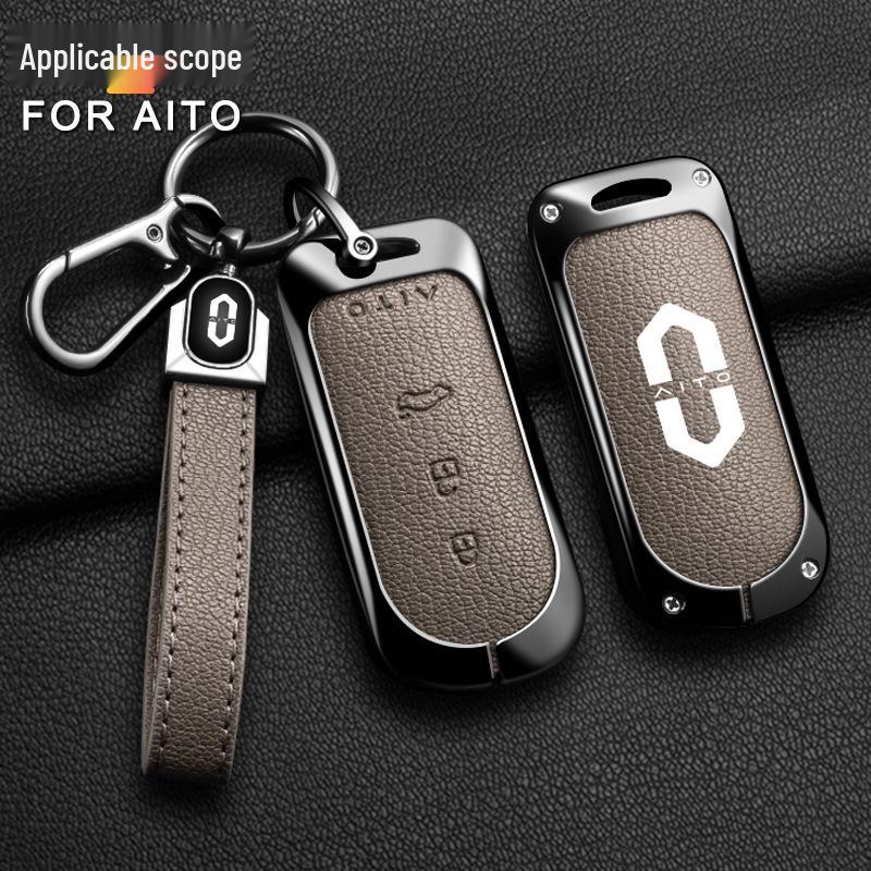 Huawei AITO M7/M5/M5ev Key Case: Genuine Leather Full-Coverage Key Shell & Buckle