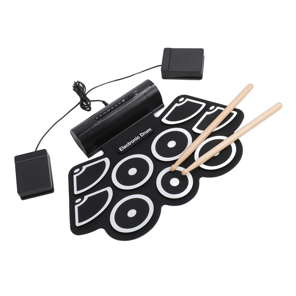 9 Pads Electronic Drum Set Silicone and ABS USB MIDI Interface Roll Up Drum Pad with 2 Drumsticks 2 