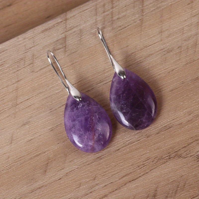 Natural Crystal Stone Water Drop-shaped Ear Hook Earrings for Women Girls Agate Stone Reiki Healing Earrings Hook Earrings 1Pair