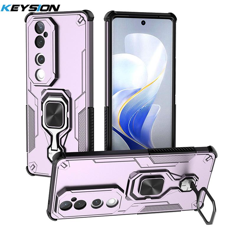 

KEYSION Shockproof Armor Case for VIVO V40 Pro 5G Soft Silicone+PC Upright Metal Ring Stand Phone Cover for VIVO V40 5G V40 Pro for VIVO V40 Pro 5G фіолетовий
